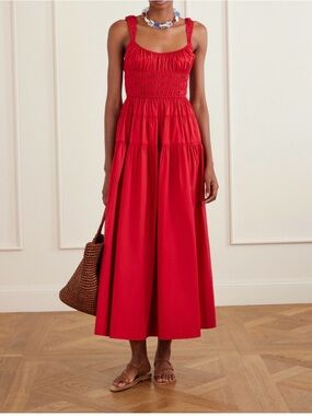 Doen Red Smocked Maxi Dress with Wide Straps